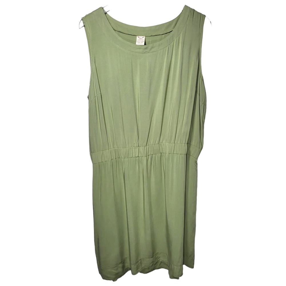 Faded Glory Crew Neck Pullover Mini Dress in Olive Twist Green